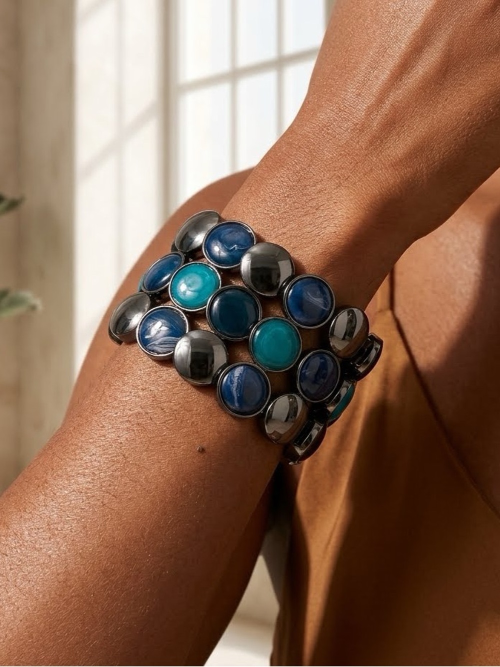 Liz Claiborne Multi-Strand Blue and Pewter Bracelet.